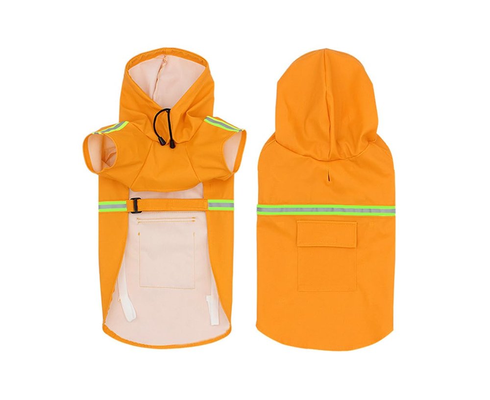 Reflective Dog Raincoat - Waterproof with Hood, Orange, M