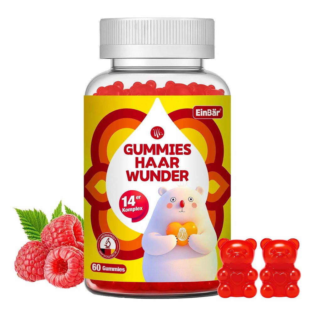 Hair Growth Biotin Gummies, High-Dose 10,000 g, Raspberry Flavor, Sugar-Free Vegan Hair Vitamins for Women