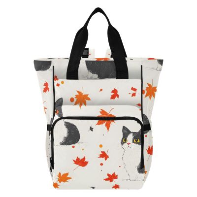 OWFKAY Baby Diaper Bag Backpack with Insulated Pockets, Cat Autumn Leaves Pattern