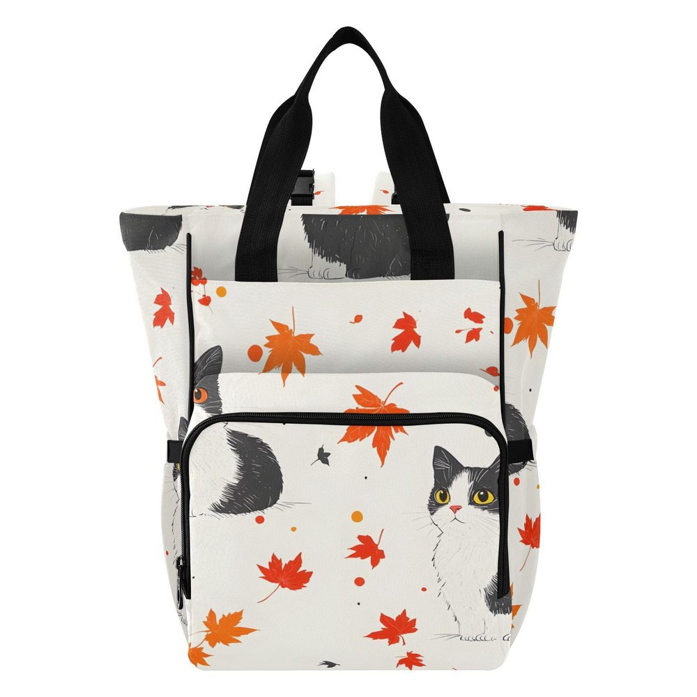 OWFKAY Baby Diaper Bag Backpack with Insulated Pockets, Cat Autumn Leaves Pattern