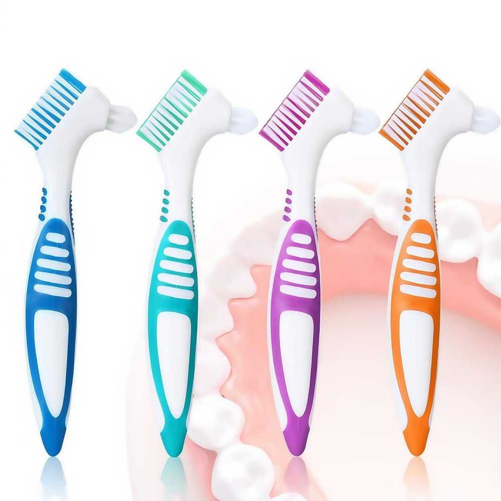 Heanvmyss Portable Denture Cleaning Brushes, 4-Pack