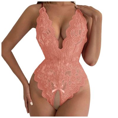 Women's 2-Piece Lace Lingerie Set with Fishnet Bodystocking, Thong and Floral Embroidery