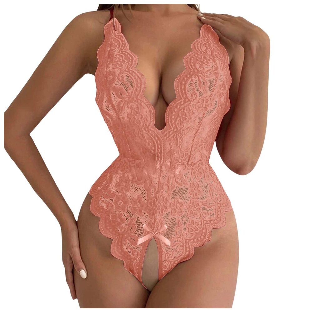 Women's 2-Piece Lace Lingerie Set with Fishnet Bodystocking, Thong and Floral Embroidery