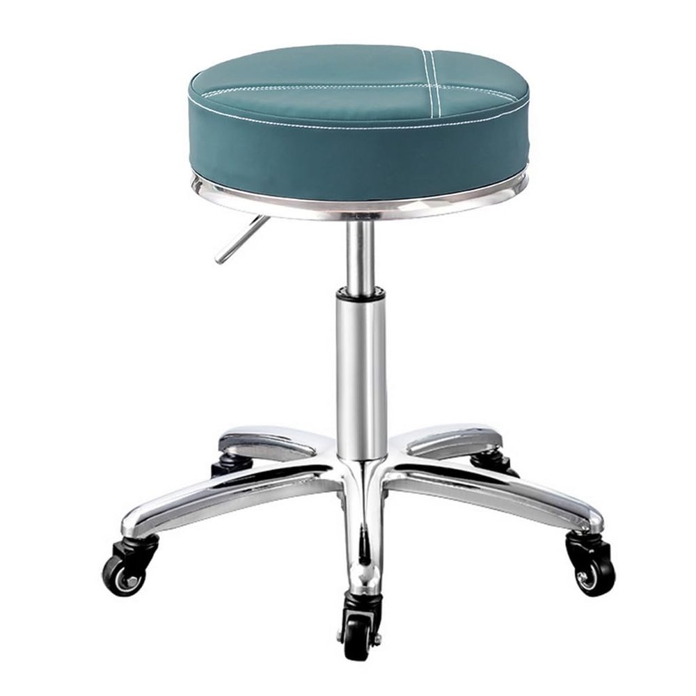 QPKZ Green PU Leather Height-Adjustable Rolling Stool