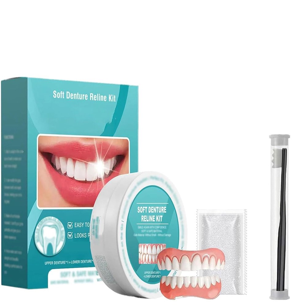 Minceetbien Silicone Denture Reline Set, Custom-Fit, Comfortable & Waterproof Fake Teeth Solution for Daily Use (1 Piece)