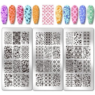 PH PandaHall 3-Piece Floral Nail Stamping Plate Set, 36 Patterns