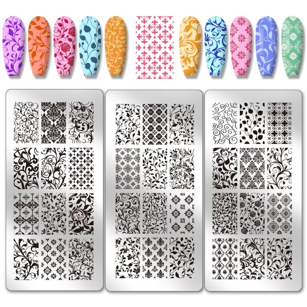 PH PandaHall 3-Piece Floral Nail Stamping Plate Set, 36 Patterns