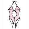 Women's Latex Lingerie Set with Push-Up Underwire Bra, Lace and Silicone-Grip Stockings view 3