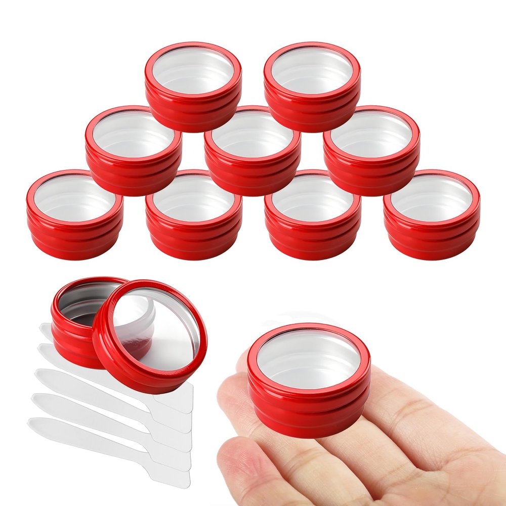 LusDoly 30-Pack 10 mL Red Aluminum Tins with Screw-Top Lids and Viewing Windows
