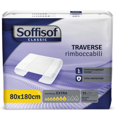 Soffisof Incontinence Bed Pads 80 x 180 cm, Disposable, 15-Pack, 7 Drops