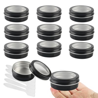 LusDoly 10-Pack 60 ml Black Aluminum Tins with Screw Lids and Viewing Windows, 68 x 27 mm