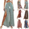 Women's Linen 7/8 Wide-Leg Summer Pants with Side Slit view 2