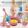 BPA-Free Baby Feeding Set, 9-Piece Crab-Shaped Set with Non-Slip Plate, Suction Bowl, Training Cup with Lid and Straw, Bib, Spoon and Fork (Brick Red) view 2