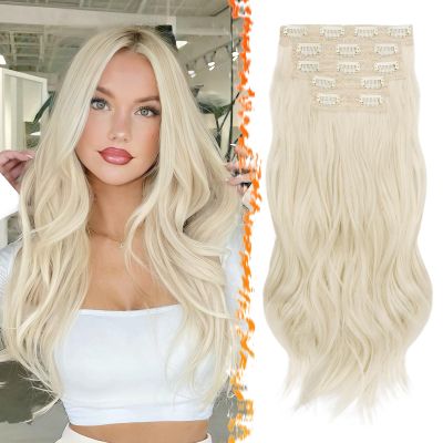 BARSDAR 50 cm Wavy Clip-In Hair Extensions, 5-Piece Set, Platinum Blonde Blend