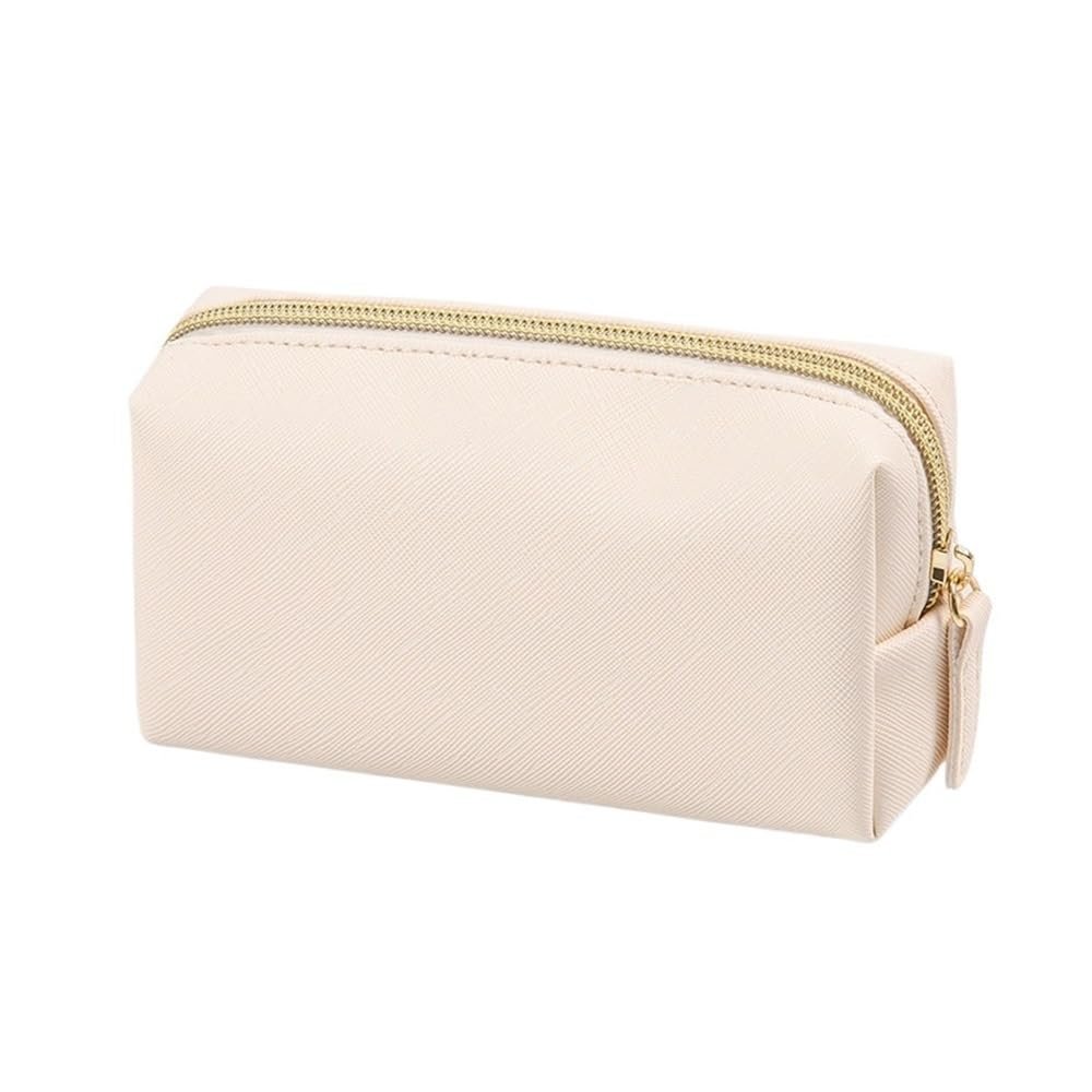 Women's Waterproof PU Leather Makeup Bag, Beige, Small