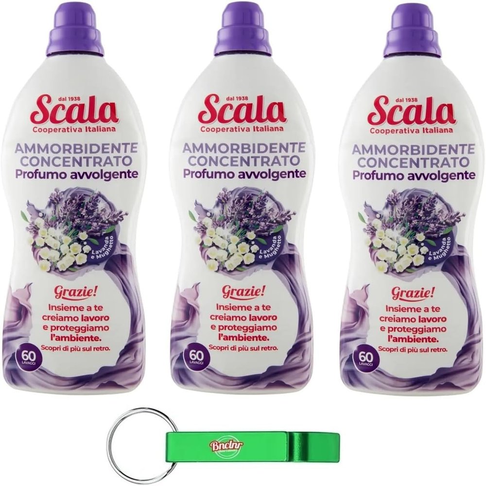 3x Scala Concentrated Fabric Softener, Lavender & Lily of the Valley, 60 Washes, Dermatologically Tested, 1,500 ml + Free Beni Culinari Keychain