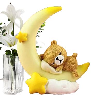 Bear and Moon Cake Topper, Decorative Resin Figurine for Desk or Baby Shower
