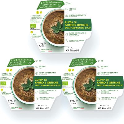 Agricola Miglioretti Organic Spelt & Nettle Soup, Ready in 3 Minutes, Vegan, Gluten-Free, No Preservatives, 3 Servings