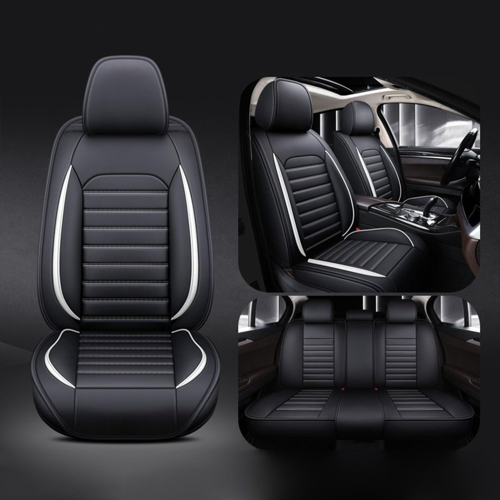 YRCTHEK Universal Complete Car Seat Cover Set, Airbag-Compatible, Waterproof PU Leather, 5-Seater, Fits Land Cruiser 2010–2024