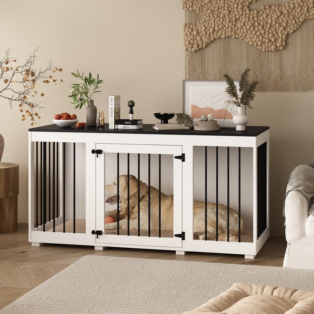 Modern MDF and Metal Indoor Dog Crate, 136 x 56 x 70 cm