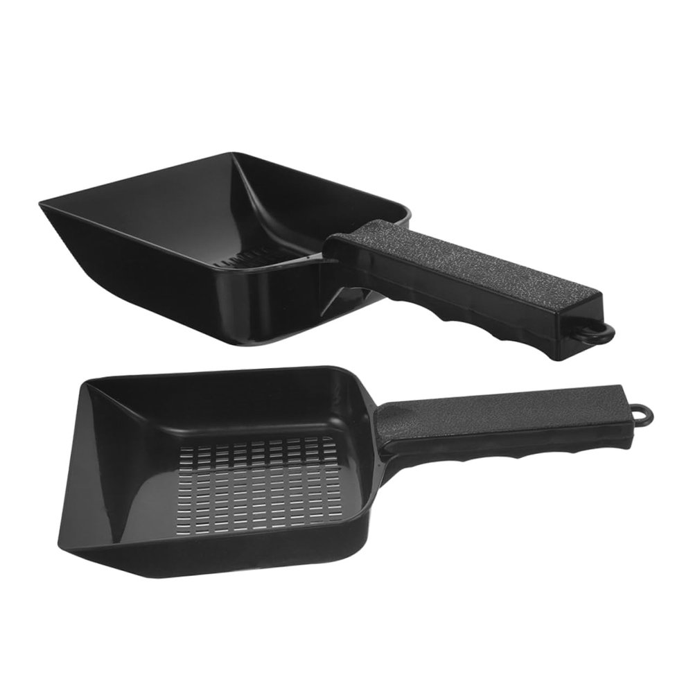 UKCOCO 2-Piece Plastic Aquarium Sand Scoop for Easy Cleaning of Gravel and Aquatic Plants, for Fish Tanks and Pools, Black