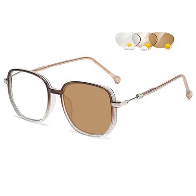 VEVESMUNDO Photochromic Square Reading Glasses, Dark Brown, +2.0