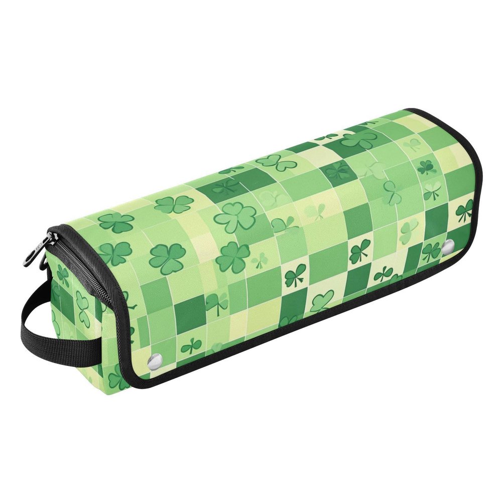 Foiosoh Hair Tools Travel Bag with Heat-Resistant Mat, Waterproof Styling Tool Case, Clover Heart Diamond Green