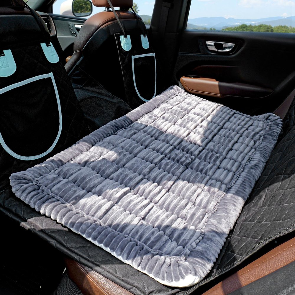Upholstered Pet Bed for Car Back Seat, Large Dog Travel Bed