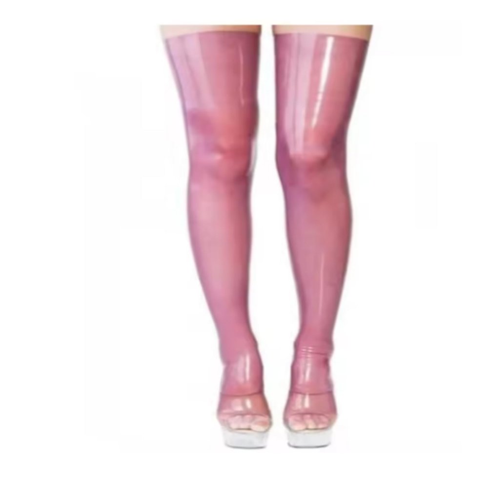 GAYLOP Latex Tights, Women's Long Rubber Stockings, Red, XS