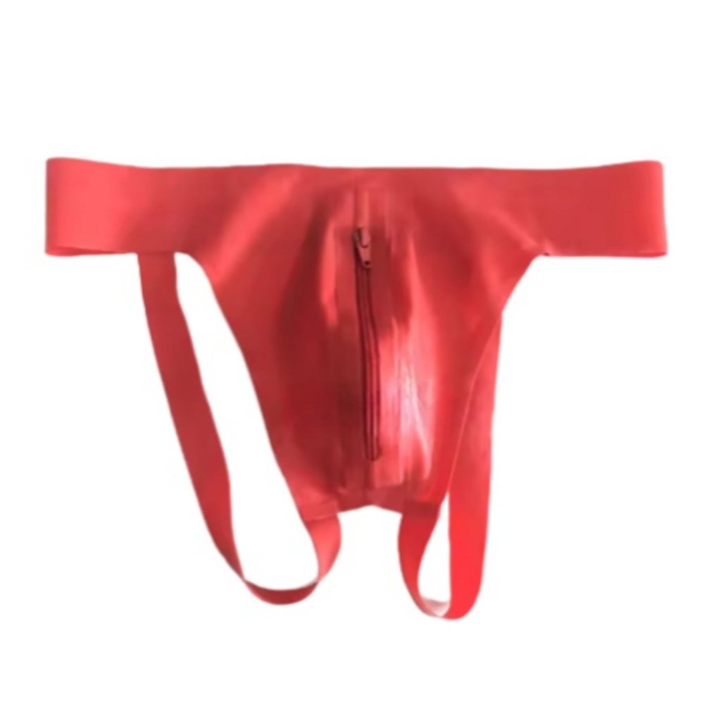 GAYLOP Men's Latex Fetish Briefs with Zipper and Open Back, Transparent Black, XL