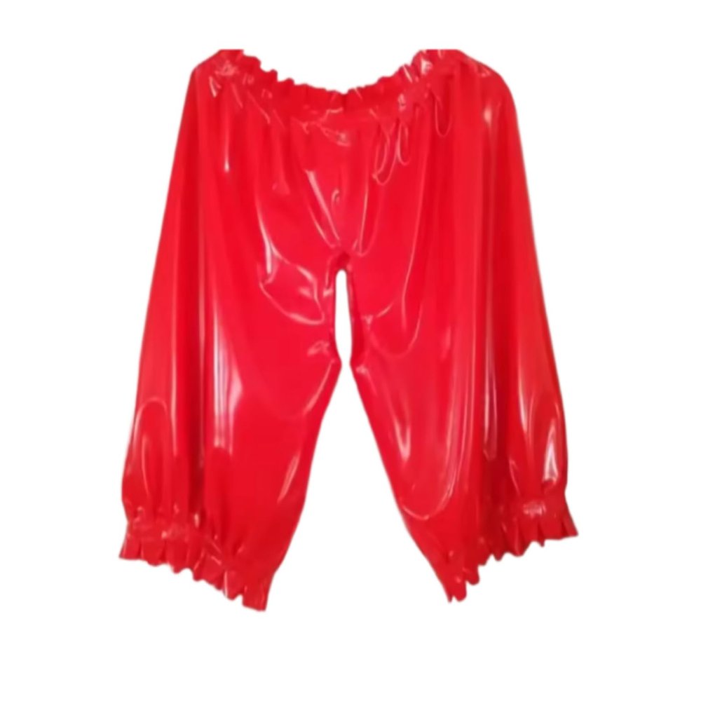 GAYLOP Rubber Latex Red Pants Party Sexy Lace Shorts Cosplay Uniform, Transparent Black, XS