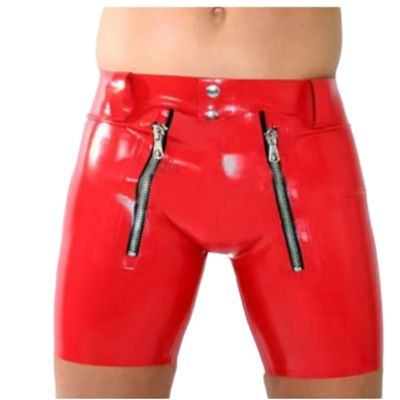 GAYLOP Men's Latex Rubber Shorts, Handmade Custom Pants, Fashion Sports, White, M