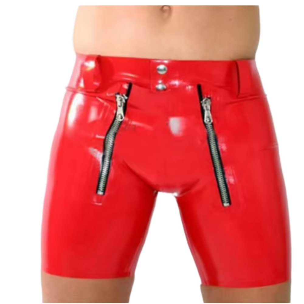 GAYLOP Men's Latex Rubber Shorts, Handmade Custom Pants, Fashion Sports, White, M