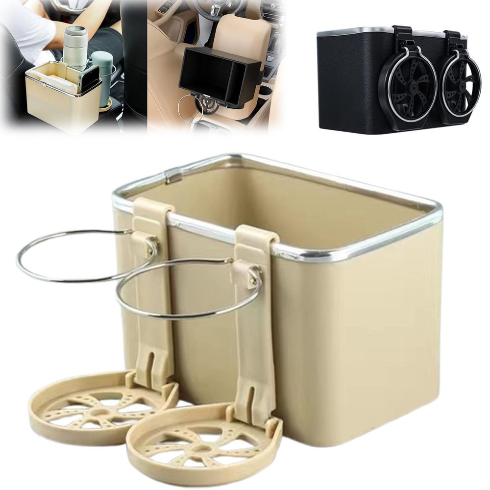 Vgpbphj Universal Car Armrest Storage Box with 2 Foldable Cup Holders