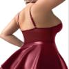 Foxiny Sexy Leather Lingerie Set with Straps, Underwire and Garter Belt, Mini Dress with G-String, 3-Piece, Burgundy, XXL view 2