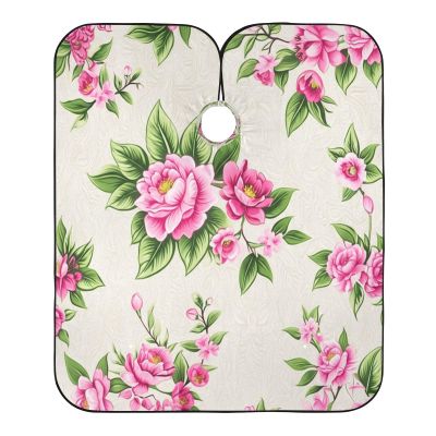 RPLIFE Hairdressing Cape with Pink Flowers and Green Background, Washable, One Size