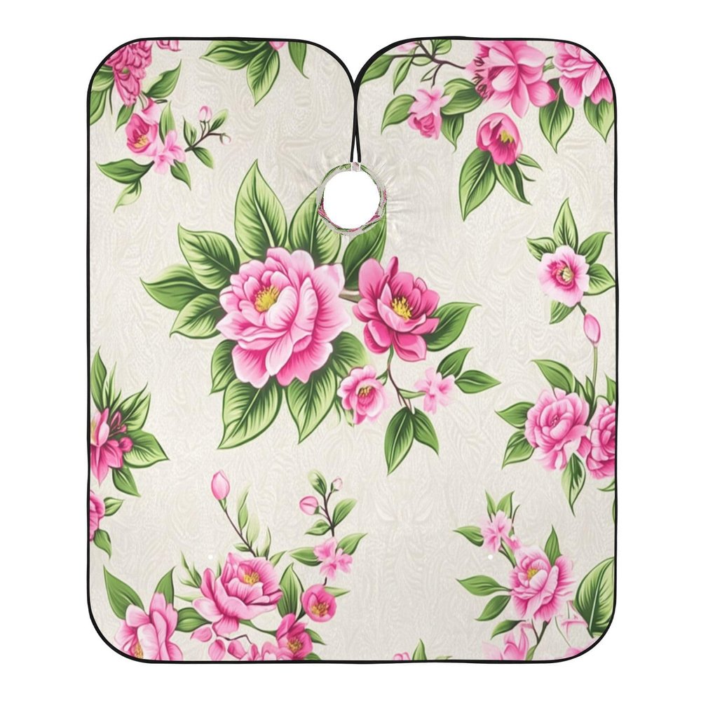 RPLIFE Hairdressing Cape with Pink Flowers and Green Background, Washable, One Size