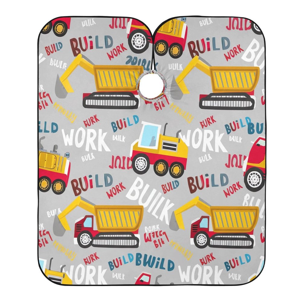 Playful Construction Vehicles and Trucks Gray Haircut Cape, 160 x 140 cm, One Size