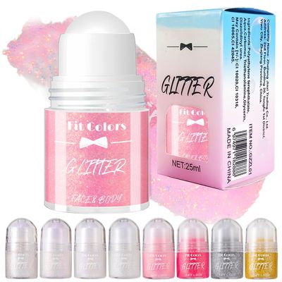 Body Glitter Gel Roll-On with Chameleon Effect, Chunky Glitter, 25 ml, Pink