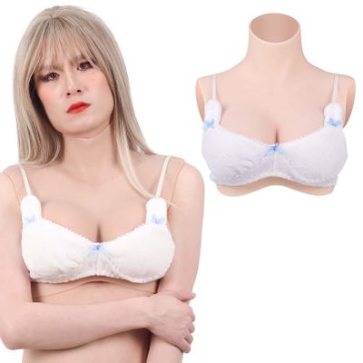 Funxzior Realistic Silicone Breast Forms with Turtleneck, E Cup, Light Skin