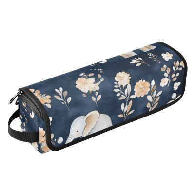 Foiosoh Hair Tool Travel Bag with Heat-Resistant Mat, Double-Layer, Cartoon Elephant, Navy Blue