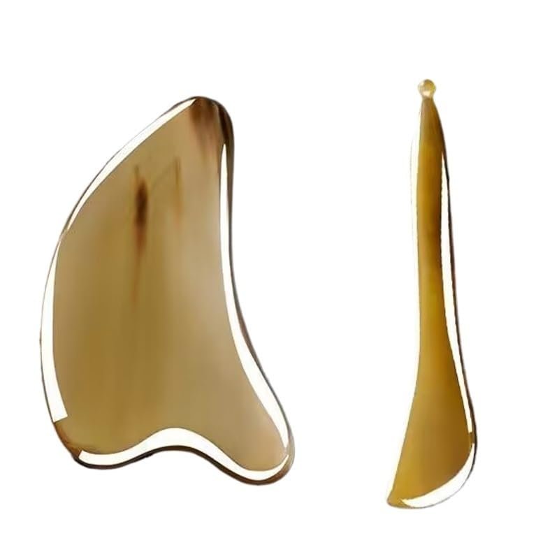 Facial Gua Sha Beauty Tool Set, Ox Horn Scraping Board and Massage Sticks, Eye and Jawline Care, Face Spa (5 mm Set)