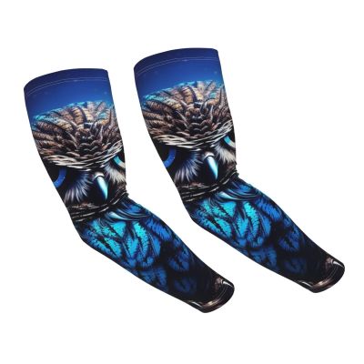 FJWSLCH Blue Owl Arm Sleeves with UV Sun Protection and Thumb Holes