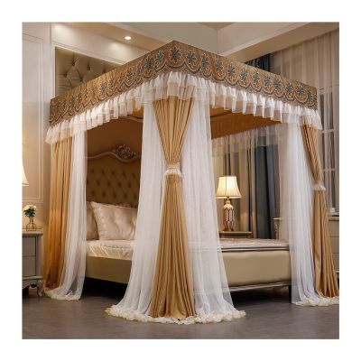 SGFBDZLK Bed Canopy, Double-Layer Mosquito Net with 4-Pole Support, 2 m High Dustproof Bed Curtain, Style 6, 200 x 220 x 200 cm