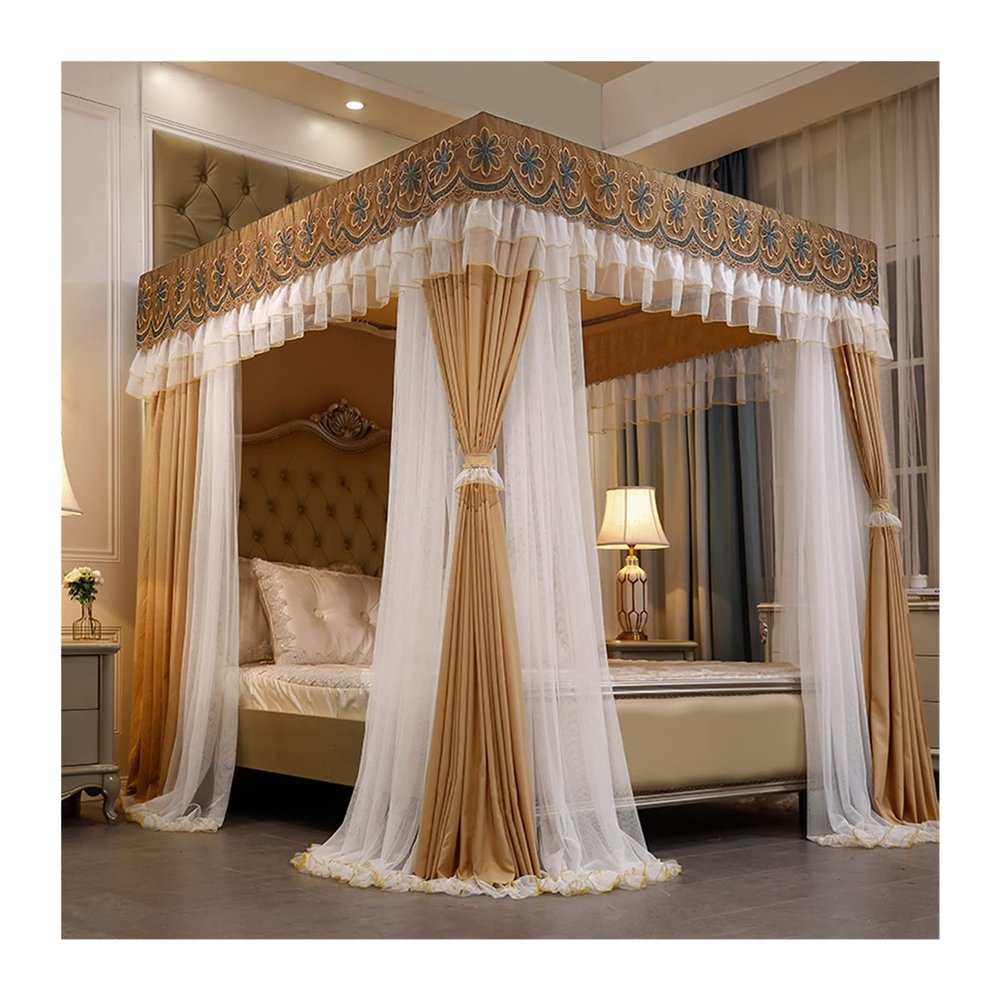 SGFBDZLK Bed Canopy, Double-Layer Mosquito Net with 4-Pole Support, 2 m High Dustproof Bed Curtain, Style 6, 200 x 220 x 200 cm
