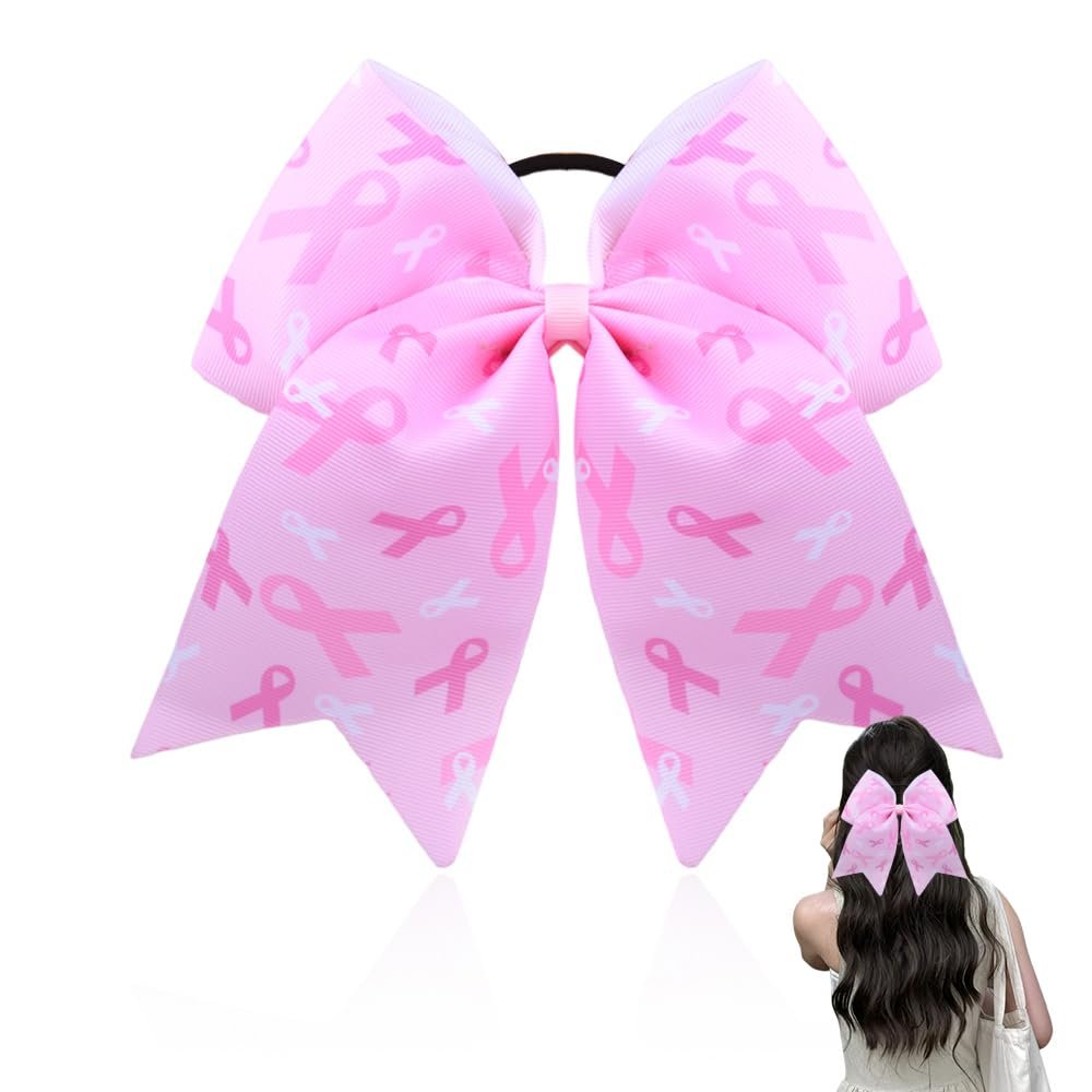 Breast Cancer Awareness Hair Ties with Bows for Women and Girls