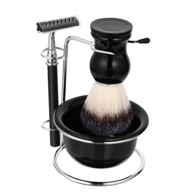 minkissy 4-Piece Men's Shaving Set with Bowl, Brush, and Stand