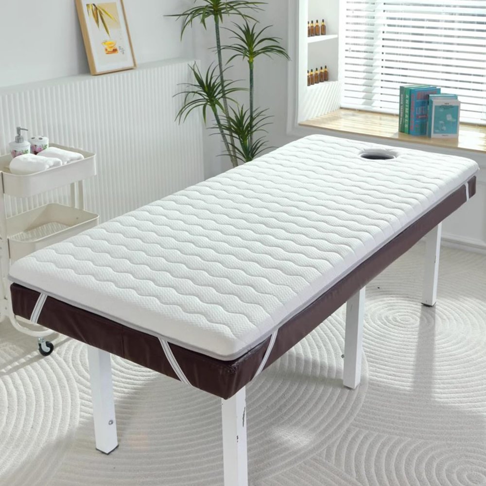 LDLCYCN 6 cm Thick Massage Table Mattress Topper with Elastic Straps, 190 x 70 cm (S), White/A