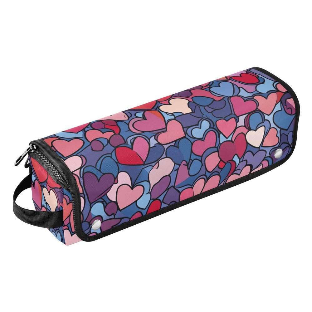 Foiosoh Hot Hair Tools Travel Bag with Heat-Resistant Mat, Blue and Red Love Hearts