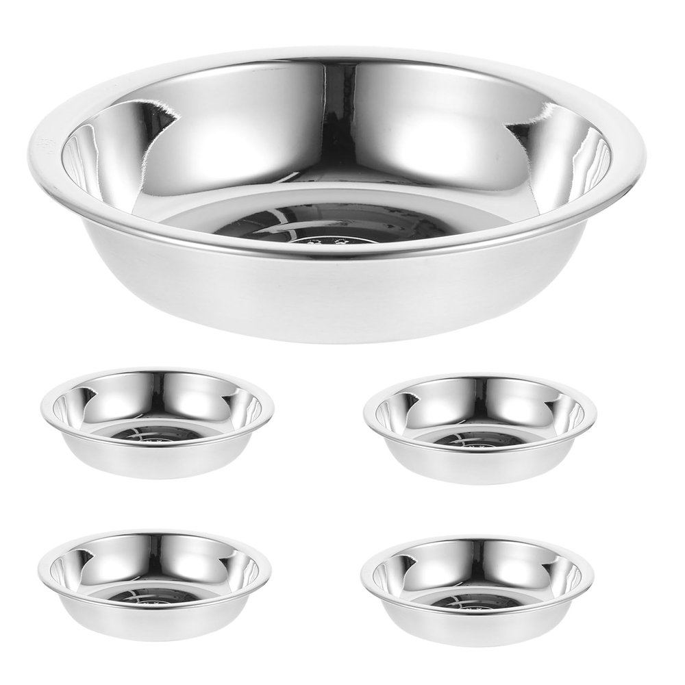Pack of Round Stainless Steel Food Bowls for Cats, Silver